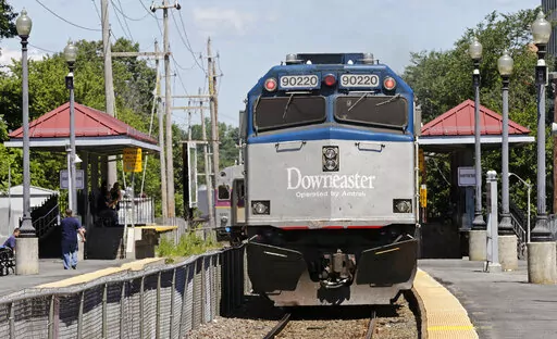 Amtrak's Downeaster train, headed from Boston to Portland, Maine, pulls out of the station in Haverhill, Mass., July 10, 2012. Riders on the Amtrak train that runs from Maine to Boston will soon have to hold off on buying alcoholic beverages during the 35-mile stretch of the trip that goes through New Hampshire. (AP Photo/Charles Krupa, File)
