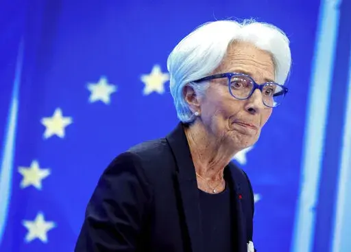 Christine Lagarde, President of the European Central Bank smiles during a press conference following a meeting of the governing council in Frankfurt, Germany, Thursday, July 21, 2022. Europe is going to see higher interest rates. The European Central Bank's meeting Thursday, Sept. 8, 2022 is not about whether to raise rates, but by how much. (AP Photo/Michael Probst, File)