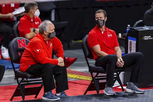 Nebraska head coach Fred Hoiberg and special assistant to the head coach Doc Sadler watch from the sideline during the second half during an NCAA college basketball game  against Rutgers, on March 1, 2021, in Lincoln, Neb. Hoiberg announced on Friday, March 18, 2022, that as part of the restructuring of his men’s basketball staff, the position of Special Assistant to the Head Coach has been eliminated, and Doc Sadler will depart the Nebraska program. (AP Photo/John Peterson, File)