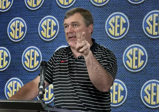 Georgia football coach Kirby Smart speaks during the Southeastern Conference's spring meetings, Tuesday, May 30, 2023, in Destin, Fla. (AP Photo/Ralph Russo)