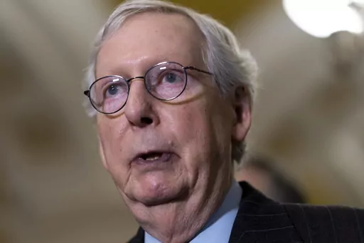 Senate Republican Leader Mitch McConnell, R-Ky., speaks to reporters following a closed-door policy meeting, at the Capitol in Washington, Tuesday, Feb. 28, 2023. McConnell said Saturday, March 25, that he has been released from the rehabilitation facility where he had physical therapy for a concussion caused by a fall earlier this month. The 81-year-old Kentucky Republican said in a statement released by his office that he will work from home for the next few days. (AP Photo/J. Scott Applewhite
